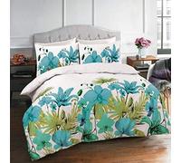 L S U Stylish Lily Print Duvet Cover Set Easy-Care Polycotton Quilt Cover & Matching Pillowcases (TEAL SN)