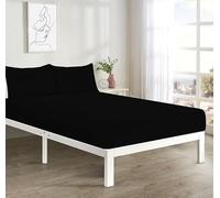 L S U Supersoft Duvet Cover Set Easy Care Bedding Fitted Sheet and Pillowcases in 22 Colours and Single, Double, King, and Super King Sizes (FITTED D black)