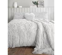 L S U Teddy Bear Hug & Snug Shaggy Duvet Cover Set Warm Fleece Christmas Bedding Set (WHT Single)