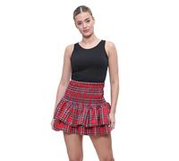 L S U Women High Waist Designer/Check Tartan Skirt Petite Skirt with Shirred Waist Layered Hem(S/M RED Check)
