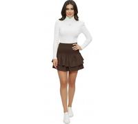 L S U Womens Mini Skirt Plain Ruffle Layered Hem Shirred High Waist Smoked Skirts (Brown, M-L)