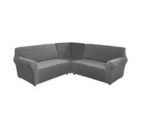 L S Velvet Stretch Sofa Cover Thick 5Seat Sectal Couch Slipcover Fur Protector for Kids & Pets Grey Couch Protector for Dogs & Cats