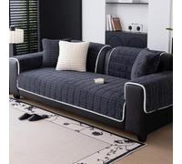 L Sd Sofa Cover for 3/2/1/4 Seater Velvet Thick Anti Slip Couch Protector Reversible Quilted Washable Corner Fur Cover (Navy Blue 110x110cm)