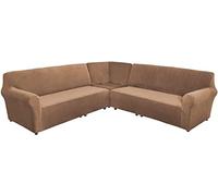 L-Sd Sofa Covers, 3-Piece Stretch Slipcovers with Elastic Bottom, P Velvet Fur Protector for 7-Seater Sectal Couch, Home Décor (Camel)