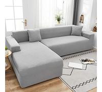 L Sd Stretch Sofa Cover Set Light Grey Elastic Slipcovers for 2 Seater & 3 Seater Sectal Couch Fur Protector for Living Room