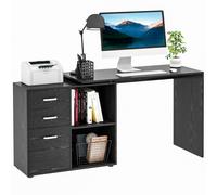 Zennor Compact L-Shaped Rotating Computer Desk with Drawers, Shelf & File Cabinet - White/Black, Black