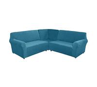 L-Shape Corner Sofa Covers Set of 3 - High Stretch Soft Velvet for 5/7 Seater Sectional Couch Furniture Protector - Stylish Peacock Blue for Living Room Décor