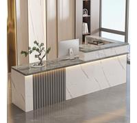 L Shape Modern Reception Desk with Lockable Drawer & Storage Cabinet Stylish Marble Front Counter Table for Retail Checkout & Office Use (120x60x100cm)