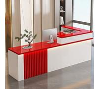 L Shape Modern Reception Desk with Lockable Drawer & Storage Cabinet Stylish Red Checkout Counter for Retail Office or Salon (120x60x100cm)