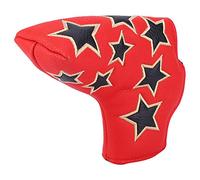 L Shape PU Leather Golf Putter Cover with Star Embroidery, Waterproof Thicken Plush Headcover for Standard Putter, Magnetic Buckle Design, 16x16x7cm (Red)