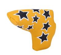 L Shape PU Leather Golf Putter Cover with Star Embroidery, Waterproof Thicken Plush Headcover for Standard Putter, Magnetic Buckle Design, 16x16x7cm (Yellow)