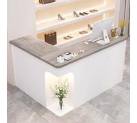 L-Shape Reception Desk with Lockable Drawer, Wooden Checkout Counter for Clothing Store & Beauty Salon, Stylish Front Counter Table, Right Gray, 47.2in/120cm