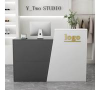 L-shape Reception Room Front Desk, Modern Small Retail Checkout Counter with Drawer and Storage Cabinet, Computer Workstation for Salon Lobby Office, for Clothing Store/Retail Store