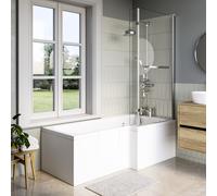 L Shape Shower Bath Left Hand with Front Panel & Bath Screen 1700 x 750mm - Yale