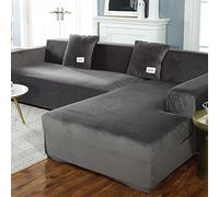 L Shape Sofa Slipcover Soft Velvet Fabric,High Stretch Corner Couch Cover with Elastic Bottom,Waterproof Armrest Furniture Protector for Pets Kids