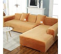 L Shape Sofa Slipcover Soft Velvet Fabric,High Stretch Corner Couch Cover with Elastic Bottom,Waterproof Armrest Furniture Protector for Pets Kids