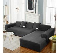 L Shape Sofa Slipcover Soft Velvet Fabric,High Stretch Corner Couch Cover with Elastic Bottom,Waterproof Armrest Furniture Protector for Pets Kids