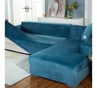 L Shape Sofa Slipcover Soft Velvet Fabric,High Stretch Corner Couch Cover with Elastic Bottom,Waterproof Armrest Furniture Protector for Pets Kids