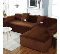 L Shape Sofa Slipcover Soft Velvet Fabric,High Stretch Corner Couch Cover with Elastic Bottom,Waterproof Armrest Furniture Protector for Pets Kids