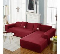 L Shape Sofa Slipcover Soft Velvet Fabric,High Stretch Corner Couch Cover with Elastic Bottom,Waterproof Armrest Furniture Protector for Pets Kids