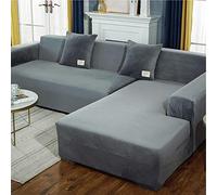 L Shape Sofa Slipcover Soft Velvet Fabric,High Stretch Corner Couch Cover with Elastic Bottom,Waterproof Armrest Furniture Protector for Pets Kids