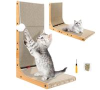 L Shape Vertical Large Cat Scratch Pad, 68CM Cardboard Cat Scratcher with 2 Ball Toy, Catnip, Easy to Assemble, Durable Large Scratching Board for Indoor, Wall Furniture Protector