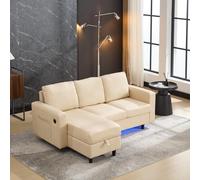 L-Shaped 3 Seater Sofa Bed with Reversible Chaise, Type-C Charging, Convertible Sleeper for Living Room, 180x120x72 cm, Beige Aosom UK