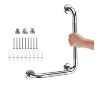 L-Shaped Angled Grab Bar 12x16 Inch Brushed Nickel Anti-slip Knurled Shower Handle Wall Mount, Stainless Steel Shower Bar for Seniors Injured Balance Support, Handicap Grab Bars for Bathtubs & Showers