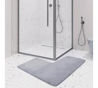 L Shaped Bathroom Mat,Coral Velvet Corner Bath Mat, Highly Absorbent and Soft Right Angle Bath Mat, Anti Slip and Easy to Clean Corner Shower Rug Suitable for Bathrooms, Kitchens (80x80CM,Gray）