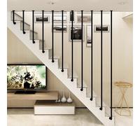 L-Shaped Black Stair Ramp, Round Tube Security Guardrail, Ceiling-Mounted Stair Railing, Non-Slip Wrought Iron Support Bar for Indoor/Outdoor Use (120cm)