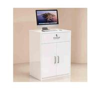 L-Shaped Cashier Desk with Lockable Drawer - Welcome Reception Unit Checkout Counter Simple Design Versatile Storage 60cm/23.6in Ideal for Offices & Retail Spaces (White)