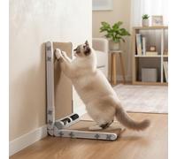 L-Shaped Cat Scratching Board, Beige Cardboard Scratcher with Ball Toy, 19.5x13.6x11.6 Inch, Wall-Mounted Design for Indoor Cats (Gary)