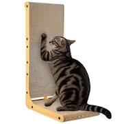 L-Shaped Cat Scratching Board with Wall-Fit Arc Design, 26.8” Extra Large Scratch Pad for Indoor Cats, Durable Thick Cardboard, Includes Toy Ball, Stable Furniture Protecto