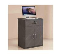 L-Shaped Checkout Counter with Lockable Drawer Welcome Reception Unit Versatile Front Desk for Cashiers Simple Design Gray Stone Finish 60cm/23.6in - Ideal for Retail & Office Use.