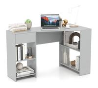 L-Shaped Computer Desk Compact Corner Executive Desk w/Storage COSTWAY Grey One Size