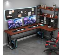 L-Shaped Computer Desk Corner Workstation With Pegboard, Home Office Gaming Desk With Bookshelf, Study Writing Table For PC & Laptop, Space-Saving Ergonomic Design For Small Rooms(B-right,140x80x75cm)