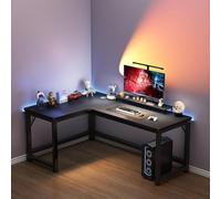 L-Shaped Computer Desk, Large Executive Desk, Carbon Fiber Finish, H-Shaped Base, Cable Management, 100kg Weight Capacity, Corner Computer Gaming Desk, Black Left,140 * 120cm