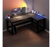 L-Shaped Computer Desk, Large Executive Desk, Carbon Fiber Finish, H-Shaped Base, Cable Management, 100kg Weight Capacity, Corner Computer Gaming Desk, Black Right,140 * 100cm