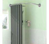 L Shaped Corner Bath Curtain Rail Bar, No Drilling Adjustable Shower Curtain Rod, Curved Shower Pole Tension Rod, 304 Stainless Steel, For Bathroom, Clothing (Size:D 70-95cm x 105-165cm,Color:Silver)