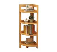 L-Shaped Corner Bookshelf, 4-Tier Floor Standing Bookcase, Open Design Storage Rack for Small Spaces, Home Office Furniture (Original Wood Color)