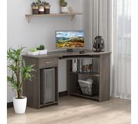 L-Shaped Corner Computer Desk w/ 2 Shelves Wide Worktop Keyboard Tray Drawer & CPU Stand Home Office Study Bedroom Furniture Grey