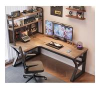 L-Shaped Corner Computer Desk with Pegboard - Solid Wood Home Office & Gaming Workstation Ergonomic Study Table with Bookshelf Modern Design for Bedroom (E-Left 140x80x75cm)
