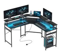 L Shaped Corner Desk Black Particleboard Steel 138.5x138.5x89cm USB-C 2Outl 16C