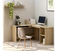L-Shaped Corner Desk Smoked Oak 120x140x75cm Engineered Wood Compact incl Shelf