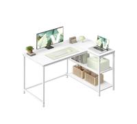 L shaped corner desk with storage and adjustable shelves, Maple White / 110 x 80 cm