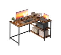 L shaped corner desk with storage and adjustable shelves, Rustic Brown / 110 x 80 cm