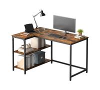 L shaped corner desk with storage and power outlets, Rustic Brown / 110 x 80 cm
