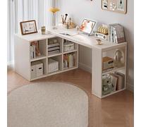 L-Shaped Corner Desk with Storage Space, Home Office Desk, Retractable Flip Computer Desk with Shelves, Suitable for Bedroom, Study, Living Room (White) 100cm,100cm