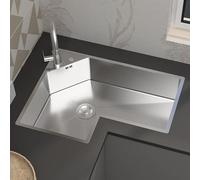 L-Shaped Corner Kitchen Sink, Modern Multifunctional Single Bowl Sink with Faucet, for Kitchen and Bar Corner, Drop in/Topmount, Easy to Clean