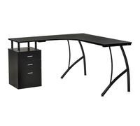 L-Shaped Corner PC Desk Black Steel Frame MDF Shelves 76H x 143.5L x 143.5W cm.